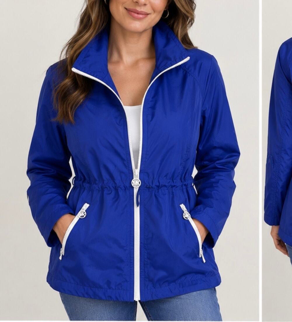Michael Kors MK Blue Packable Windbreaker Jacket XL Lightweight Drawstring Waist